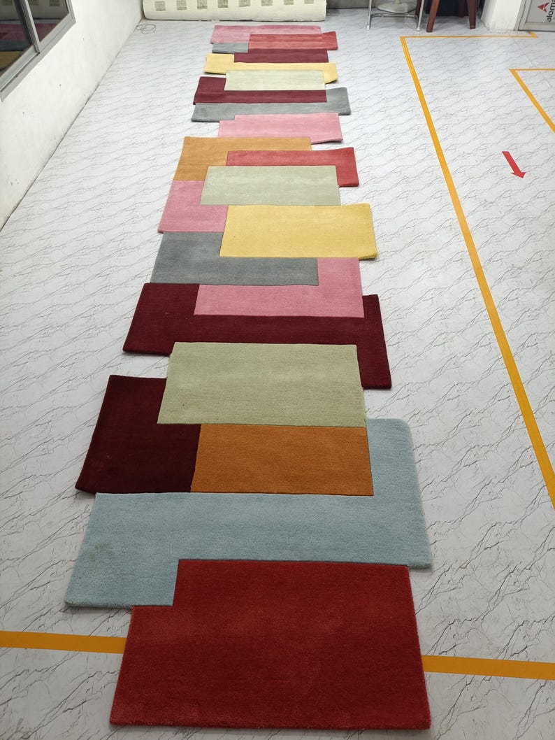 Runner Rugs: Rainbow Color Hand Tufted Modern Geometric Rug