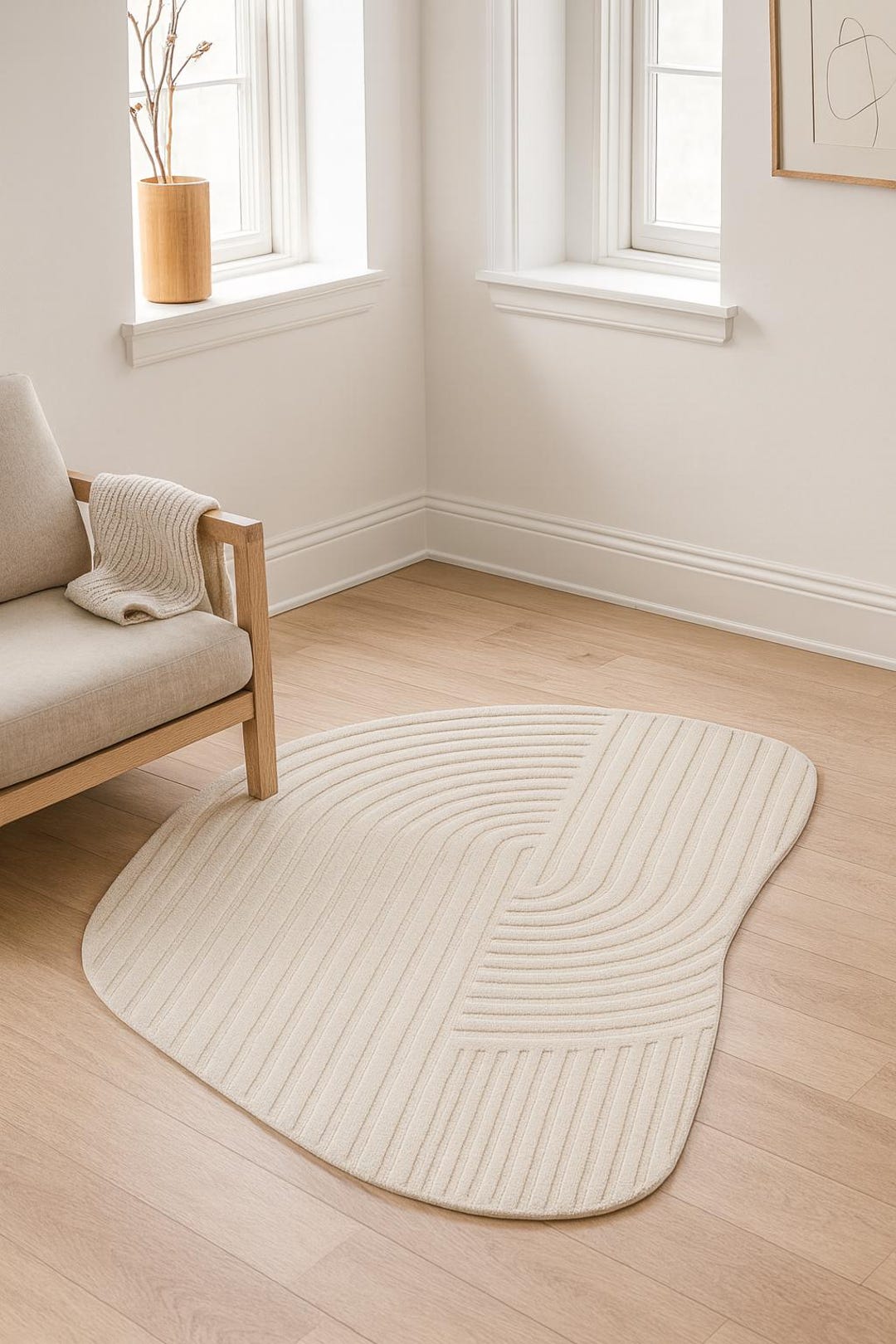 Pie Shape Rug Cream Wool Hand Tufted Irregular Shape Rugs: Modern Area Rug 6x9, 7x10 ...