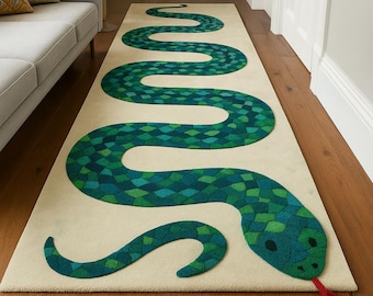 3D Carved Wool Snake Runner Rug – Whimsical Animal Hallway Carpet