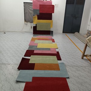 Runner Rugs: Rainbow Color Hand Tufted Modern Geometric Rug
