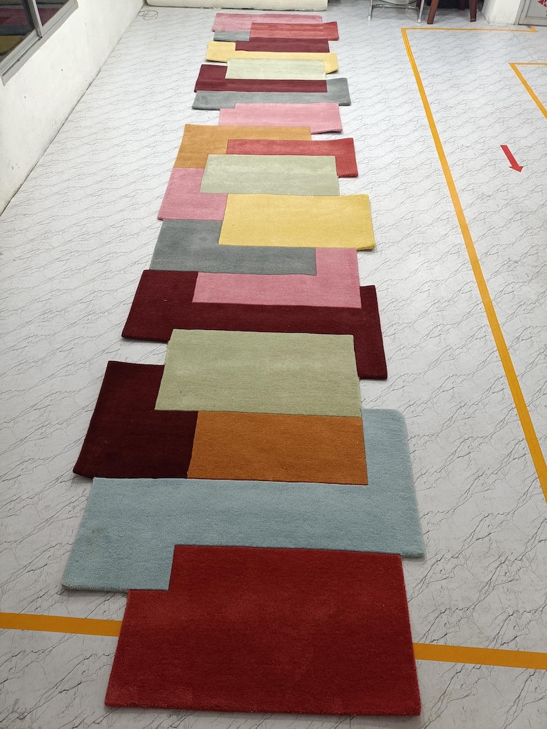 Runner Rugs: Rainbow Color Hand Tufted Modern Geometric Rug