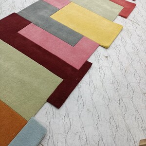 Runner Rugs: Rainbow Color Hand Tufted Modern Geometric Rug