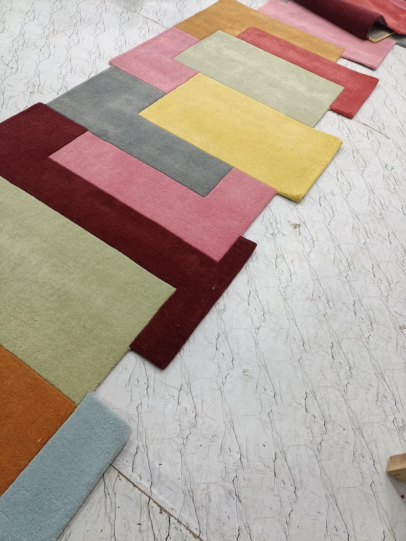 Runner Rugs: Rainbow Color Hand Tufted Modern Geometric Rug