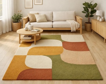 Hand Tufted Modern Area Rug Retro Geometric Living Room Rugs 6x9, 8x10