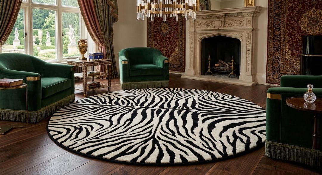 Hand-tufted Wool Zebra Print Round Rug – Luxury Black White Carpet - Etsy