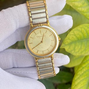時計 VINTAGE YSL GOLD & SILVER WATCH W/ LOGO Vintage YSL Yves Saint Laurent Men's Watch - Gold Bezel, Stainless