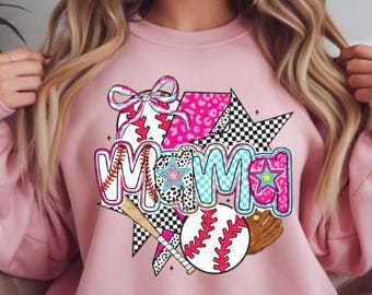 Baseball Mama Coquette PNG, Preppy Brushstroke Design Digital Download