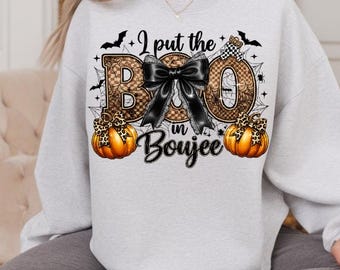 I Put The Boo in Boujee PNG, Coquette Halloween, Fall PNG, Spooky Season, Pumpkin, Halloween Mama PNG, Sublimation Shirt Design