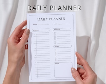 Plantilla de planificador diario minimalista: horario imprimible y lista de tareas (A4, A5, carta)