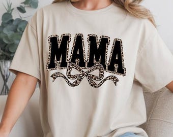 Leopard Mama Coquette Bow PNG, Varsity Shirt Design (Digital Download