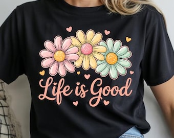 La vida es buena, margarita floral PNG, diseño de cita inspiradora retro (descarga digital)