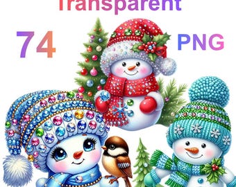 Christmas Snowman Clipart Bundle, Festive PNG Graphics (Digital Download)