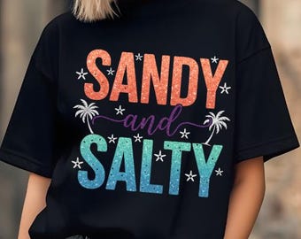 Playa salada y arenosa PNG, ambiente veraniego retro con palmeras (descarga digital)