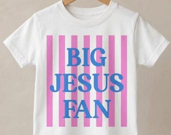Gran fan de Jesús, cristiano, PNG, diseño preppy a rayas (descarga digital)