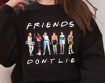 Friends Don’t Lie PNG, Retro 80s Friends Group, Upside World Quote Design, Vintage Cartoon Sci-Fi Digital Download