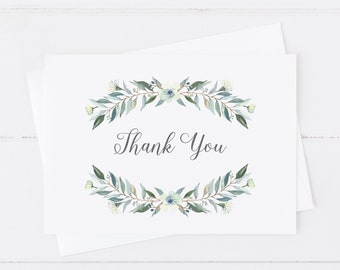 Editable Printable First Communion Thank You Note Boy Folded • Watercolor Leaves • Green Palms and Eucalyptus Host and Chalice • WPL