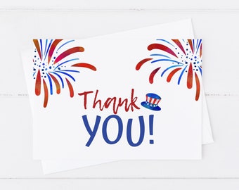 Editable Fourth of July Party Thank You Note Folded • Fireworks Thank You Card • July 4th • PAT001