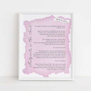 Footprints in the Sand Poem Prayer, Printable Nursery Wall Art, Pink Watercolor, Instant Download, PP39