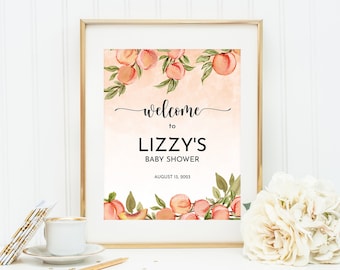 Peach Baby Shower Welcome Sign • Sweet Little Peach On The Way • Editable Welcome Sign • Tabletop Sign • SLP