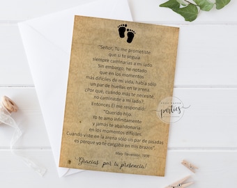 Huellas en La Arena Printable Poem • Baby Baptism Favor • Printable 5x7 Cards • Instant Download • RFS