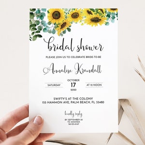 Sunflower Bridal Shower Invitation • Yellow Sunflowers and Eucalyptus • SUN1