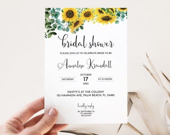 Sunflower Bridal Shower Invitation • Yellow Sunflowers and Eucalyptus • SUN1
