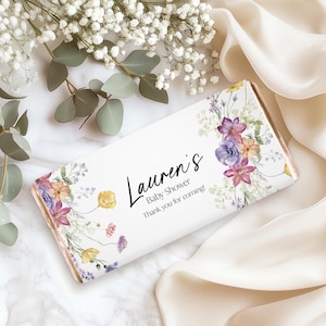Baby in Bloom Custom Chocolate Bar Wrapper, Wildflower Baby Shower, Spring Floral, Boho, Editable Printable Template, PP42
