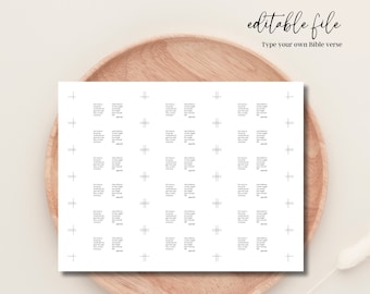 May include: Printable sheet with 36 blank squares, each with a cross-shaped design and space to write a Bible verse. The text "editable file" and "Type your own Bible verse" is at the top of the sheet. The text "Download all three colors! Clear" is at the bottom of the sheet.