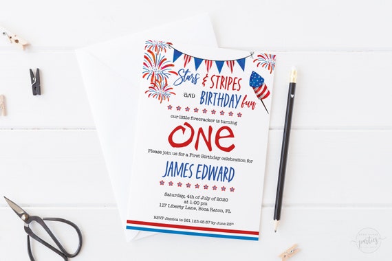 Fourth of July First Birthday Invitation - Little Firecracker Birthday Il_570xn