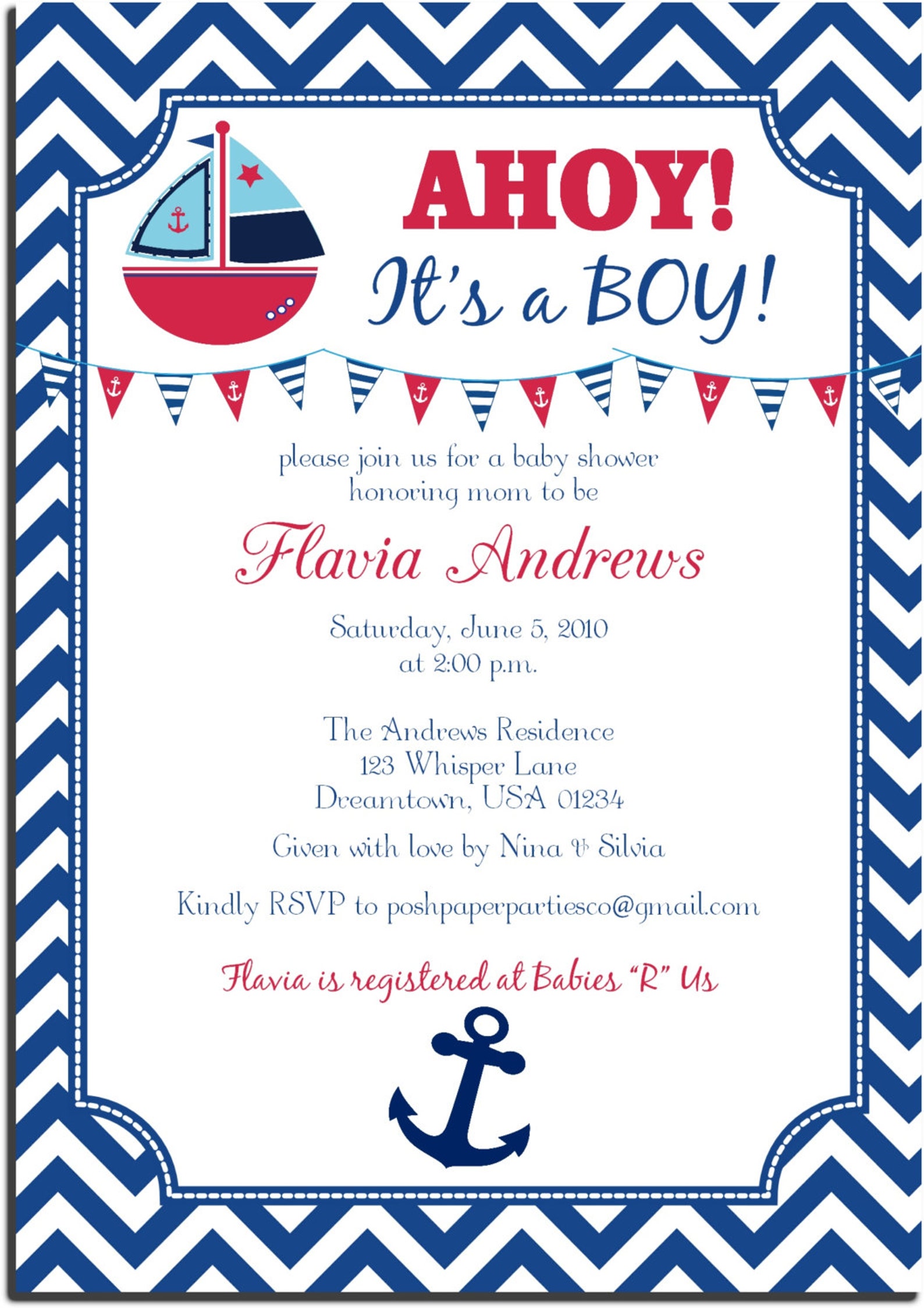 Ahoy Its a Boy Nautical Baby Shower Invitation Red White Etsy