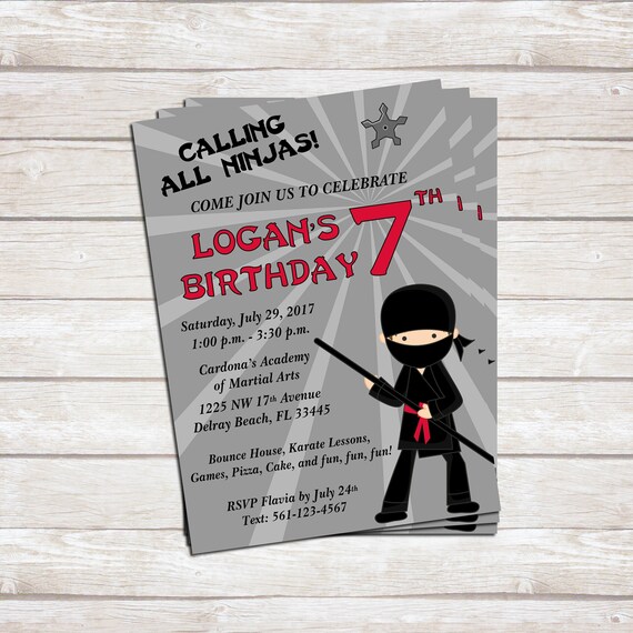 Ninja Party Invitation for Boys - Gray and Black Il_570xn
