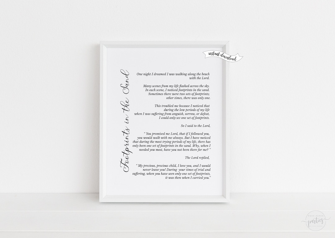 Footprints in the Sand Poem Prayer, Printable Wall Art, Black and White ...