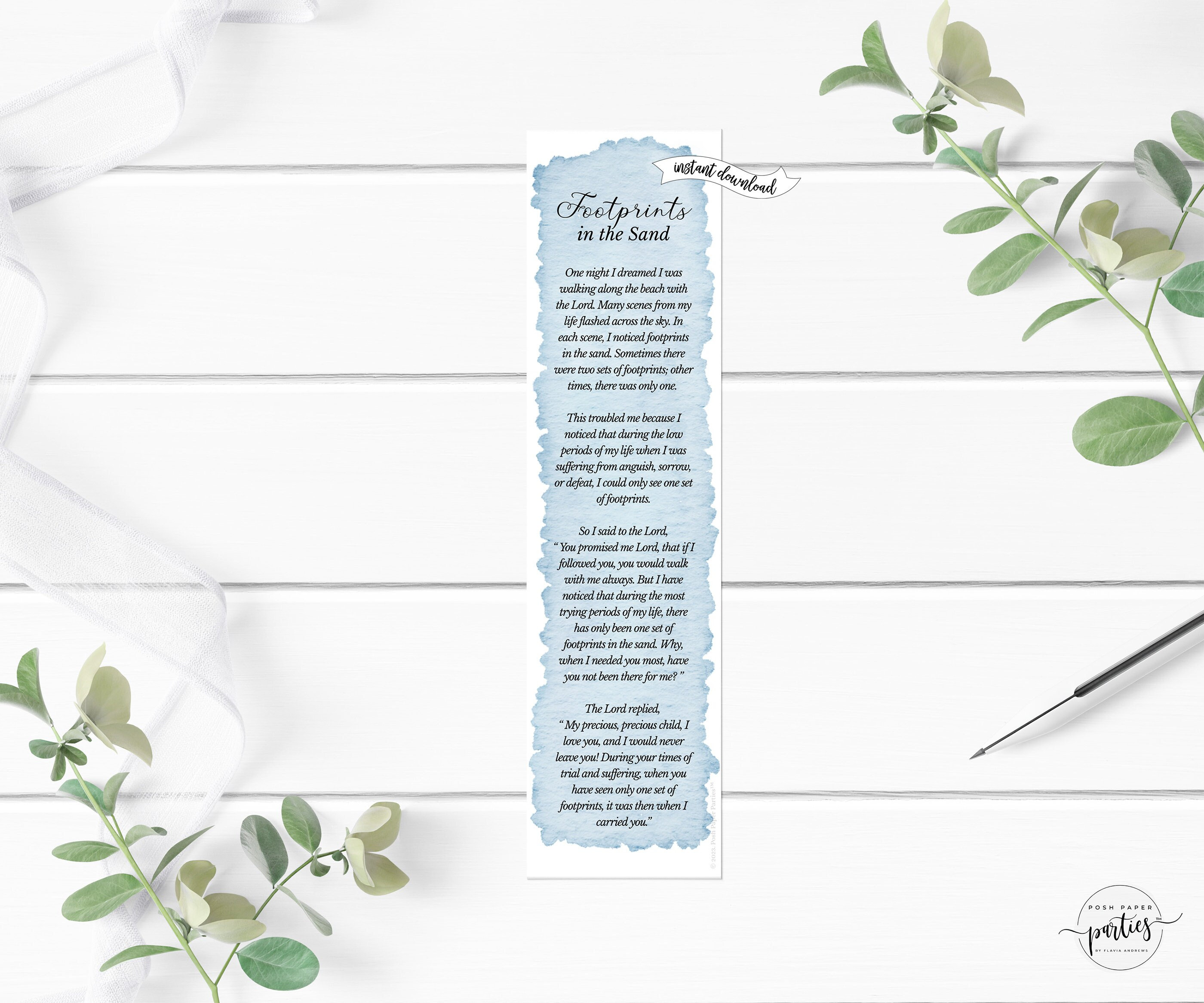 Footprints in the Sand Printable Bookmark, Instant Download PDF, PP39 - Etsy