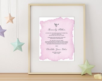 Baptism Prayer Sign Template • Baby Girl Printable Wall Art • Pink Watercolor • Nursery Art • BPG002