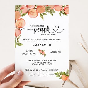 Peach Baby Shower Invitation, A Sweet Little Peach is On the Way