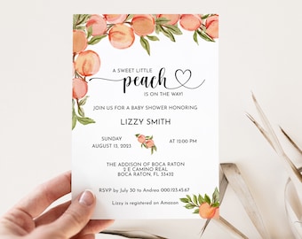 Peach Baby Shower Invitation, A Sweet Little Peach is On the Way