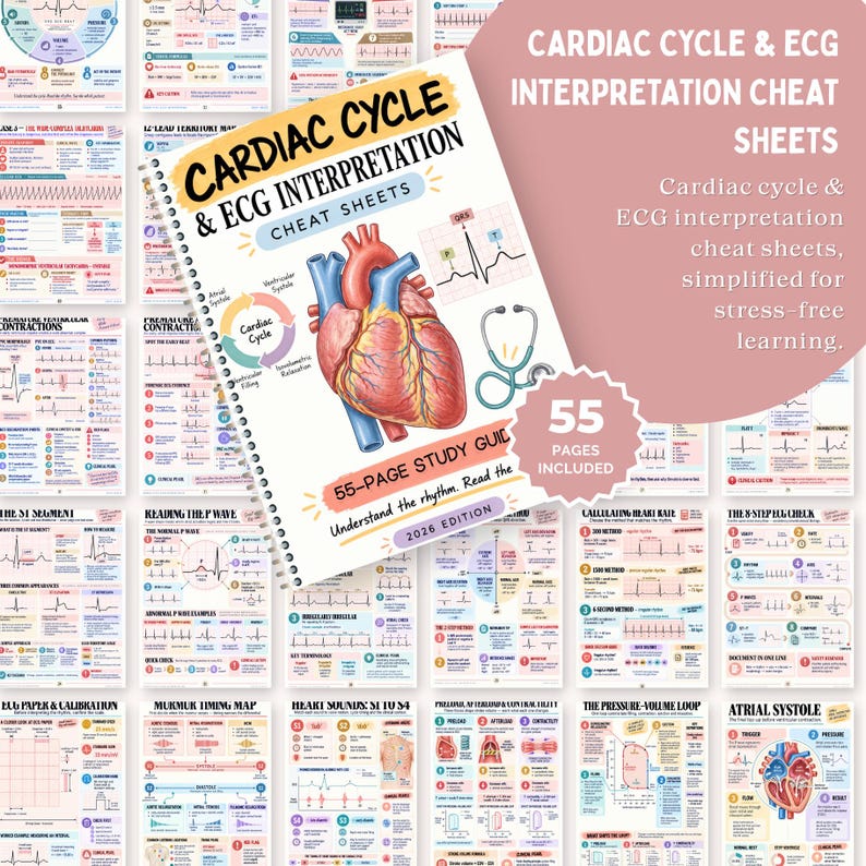Cardiac Cycle Cheat Sheet | EKG Interpretation Guide | Heart Anatomy ...