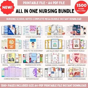 Puede incluir: Un paquete de descarga digital para estudiantes de enfermería, con más de 1500 páginas de materiales de estudio. Incluye temas como fundamentos, farmacología, anatomía y pediatría. El paquete está disponible como archivo PDF A4.