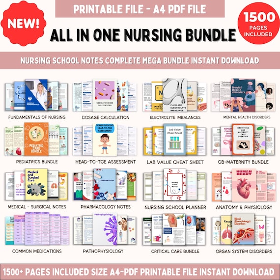 Nursing School Notes 1500+ Pages, Nclex Study Guide | MedSurg | Pharmacology |  Digital Download
