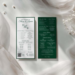 Emerald Green Wedding Program Template Editable Infographic Wedding Timeline Modern Ceremony Program Card Printable Wedding Day Schedule 4x9