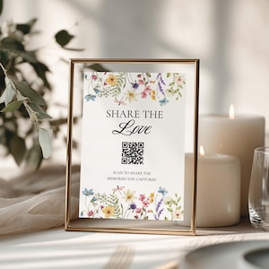 Wildflower Wedding Photo QR Code Sign Editable Canva Template Floral Upload Poster Pastel Garden Reception Decor Botanical Printable 5x7 4x6