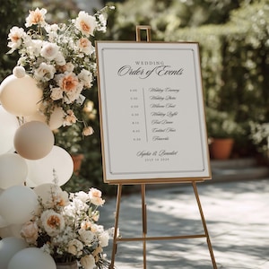 Elegant Wedding Timeline Sign Template Minimalist Order of Events Black White Script Itinerary Editable Canva Printable 18x24 Luxury Classic