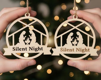 Silent Night Nativity Ornament, Laser Cut File (svg, ai, eps, dxf, png)