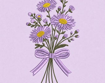 Aster Flower Embroidery Design, Purple Floral Bouquet Machine Embroidery (Digital File)