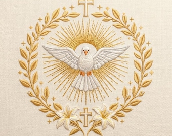 Holy Spirit Dove Embroidery Design, Floral Cross Frame, Religious Machine File (Instant Download)