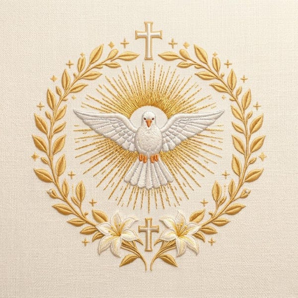 Holy Spirit Dove Embroidery Design, Floral Cross Frame, Religious Machine File (Instant Download)