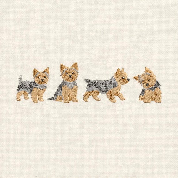 Yorkie Dog Embroidery Design Set, Yorkshire Terrier Puppy Stitch Files (Digital Download)