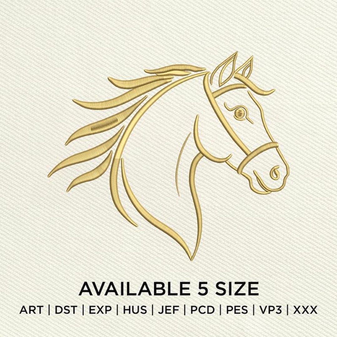 Horse Head Embroidery Design, Elegant Line Art Portrait (digital ...