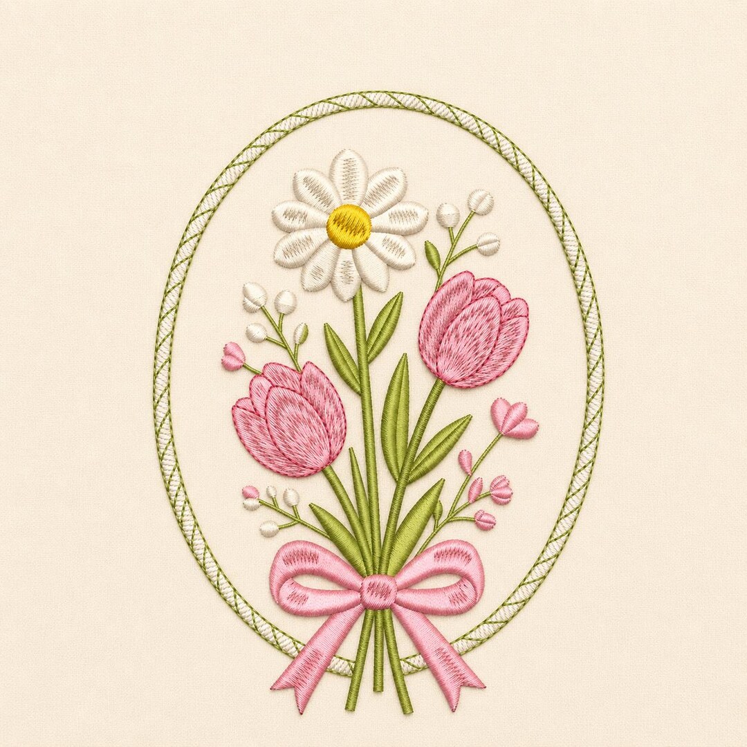 Tulip Daisy Embroidery Design, Floral Bouquet Machine Embroidery File ...