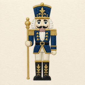 Broderidesign med nötknäppare och soldat, klassiskt julleksaksmönster (digital nedladdning)